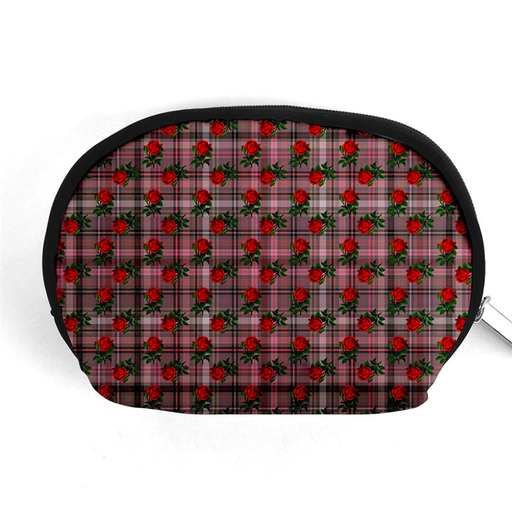 Roses Pink Plaid Accessory Pouch (Medium)