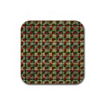 Roses Yellow Plaid Rubber Coaster (Square)  Front