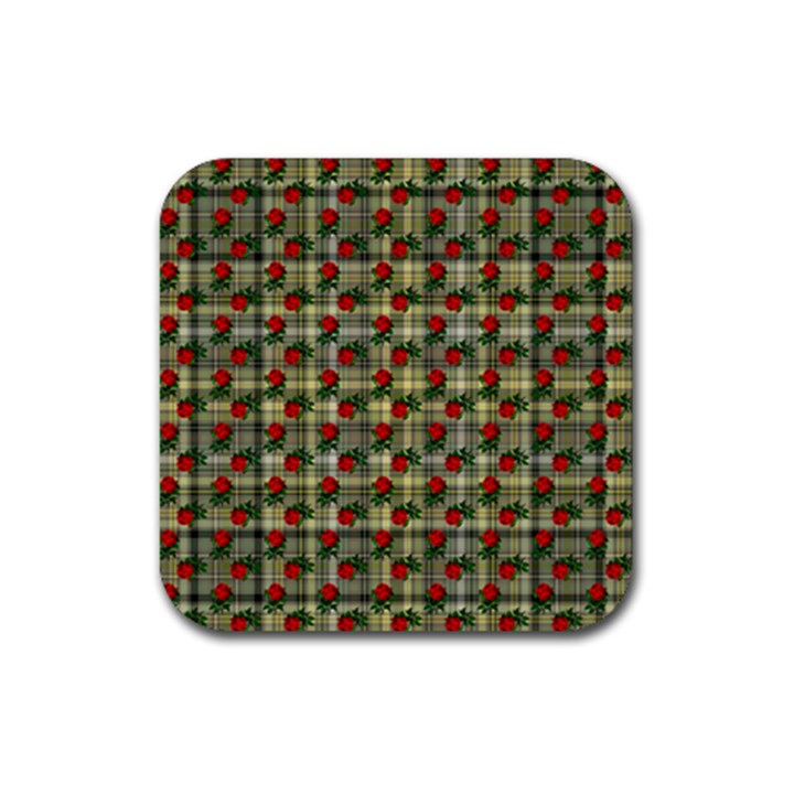 Roses Yellow Plaid Rubber Coaster (Square) 