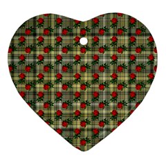 Roses Yellow Plaid Heart Ornament (two Sides)