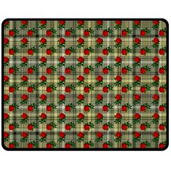 Roses Yellow Plaid Double Sided Fleece Blanket (medium)  by snowwhitegirl