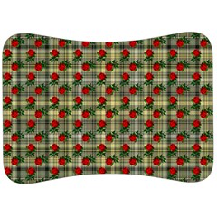 Roses Yellow Plaid Velour Seat Head Rest Cushion