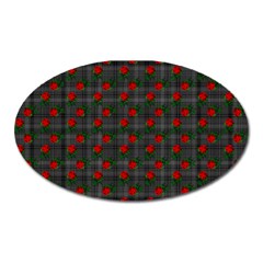 Roses Black Plaid Oval Magnet