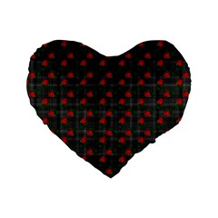 Roses Black Plaid Standard 16  Premium Heart Shape Cushions