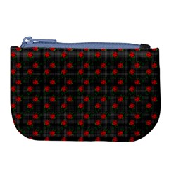 Roses Black Plaid Large Coin Purse