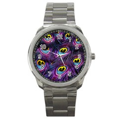 Peacock Feathers Purple Sport Metal Watch by snowwhitegirl