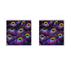 Peacock Feathers Purple Cufflinks (square) by snowwhitegirl