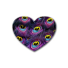 Peacock Feathers Purple Heart Coaster (4 Pack)  by snowwhitegirl