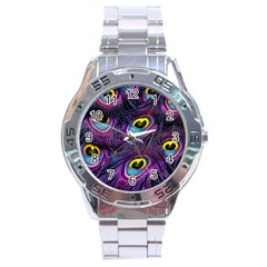 Peacock Feathers Purple Stainless Steel Analogue Watch by snowwhitegirl