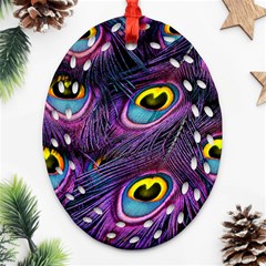 Peacock Feathers Purple Oval Filigree Ornament (two Sides) by snowwhitegirl