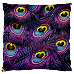 Peacock Feathers Purple Large Flano Cushion Case (one Side) by snowwhitegirl