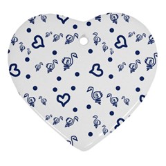 Duck Family Blue Pattern Heart Ornament (two Sides)