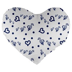 Duck Family Blue Pattern Large 19  Premium Heart Shape Cushions by snowwhitegirl