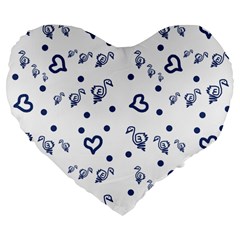 Duck Family Blue Pattern Large 19  Premium Flano Heart Shape Cushions by snowwhitegirl