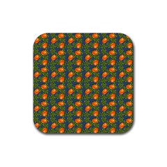 Mandarins Teal Blue Rubber Coaster (square)  by snowwhitegirl