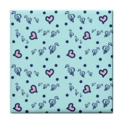 Duck Family Blue Pink Hearts Pattern Tile Coasters by snowwhitegirl