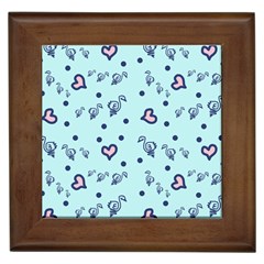 Duck Family Blue Pink Hearts Pattern Framed Tiles by snowwhitegirl