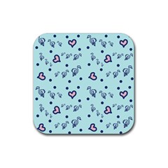 Duck Family Blue Pink Hearts Pattern Rubber Coaster (square) 