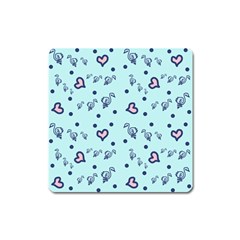 Duck Family Blue Pink Hearts Pattern Square Magnet