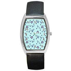 Duck Family Blue Pink Hearts Pattern Barrel Style Metal Watch