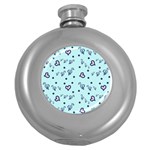 Duck Family Blue Pink Hearts Pattern Round Hip Flask (5 oz) Front