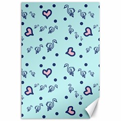 Duck Family Blue Pink Hearts Pattern Canvas 24  X 36  by snowwhitegirl