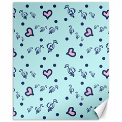 Duck Family Blue Pink Hearts Pattern Canvas 11  X 14 