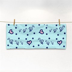 Duck Family Blue Pink Hearts Pattern Hand Towel by snowwhitegirl