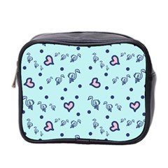 Duck Family Blue Pink Hearts Pattern Mini Toiletries Bag (two Sides)