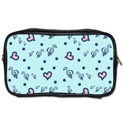 Duck Family Blue Pink Hearts Pattern Toiletries Bag (one Side) by snowwhitegirl