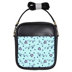 Duck Family Blue Pink Hearts Pattern Girls Sling Bag by snowwhitegirl