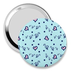 Duck Family Blue Pink Hearts Pattern 3  Handbag Mirrors