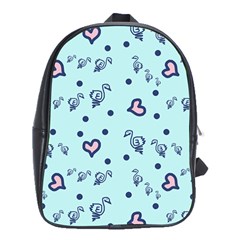 Duck Family Blue Pink Hearts Pattern School Bag (xl) by snowwhitegirl