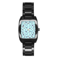 Duck Family Blue Pink Hearts Pattern Stainless Steel Barrel Watch by snowwhitegirl