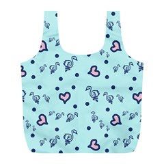 Duck Family Blue Pink Hearts Pattern Full Print Recycle Bag (l) by snowwhitegirl