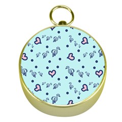 Duck Family Blue Pink Hearts Pattern Gold Compasses by snowwhitegirl