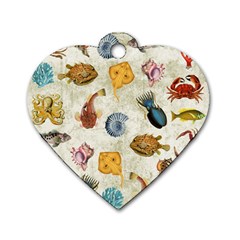 Sea World Vintage Pattern Dog Tag Heart (one Side) by Valentinaart