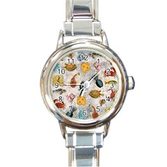 Sea World Vintage Pattern Round Italian Charm Watch by Valentinaart