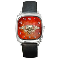 Wonderful Dragon On A Shield With Wings Square Metal Watch by FantasyWorld7