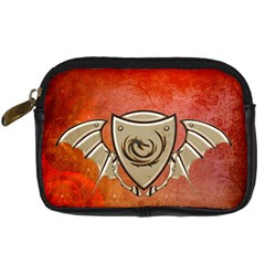 Wonderful Dragon On A Shield With Wings Digital Camera Leather Case by FantasyWorld7