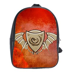 Wonderful Dragon On A Shield With Wings School Bag (large) by FantasyWorld7