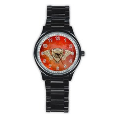 Wonderful Dragon On A Shield With Wings Stainless Steel Round Watch by FantasyWorld7