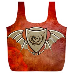 Wonderful Dragon On A Shield With Wings Full Print Recycle Bag (xl) by FantasyWorld7