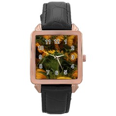 Bunch Of Sunflowers Rose Gold Leather Watch  by okhismakingart