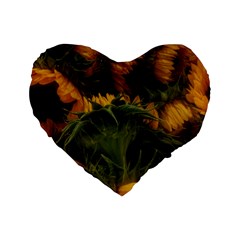 Bunch Of Sunflowers Standard 16  Premium Flano Heart Shape Cushions