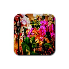 Orchids In The Market Rubber Square Coaster (4 Pack)  by okhismakingart