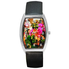 Orchids In The Market Barrel Style Metal Watch