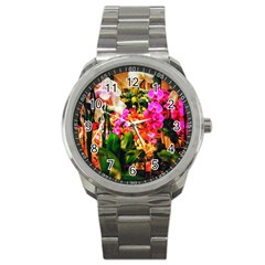 Orchids In The Market Sport Metal Watch by okhismakingart