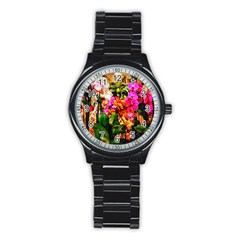 Orchids In The Market Stainless Steel Round Watch