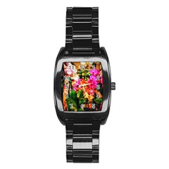 Orchids In The Market Stainless Steel Barrel Watch